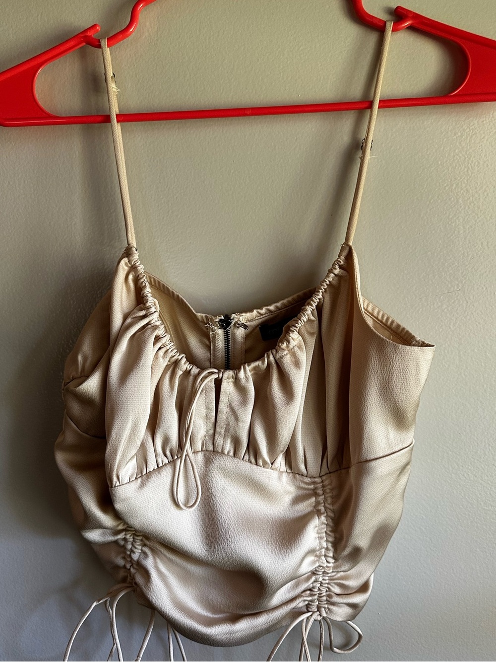 Cotton Candy Cream Satin Ruched Bandeau Cami